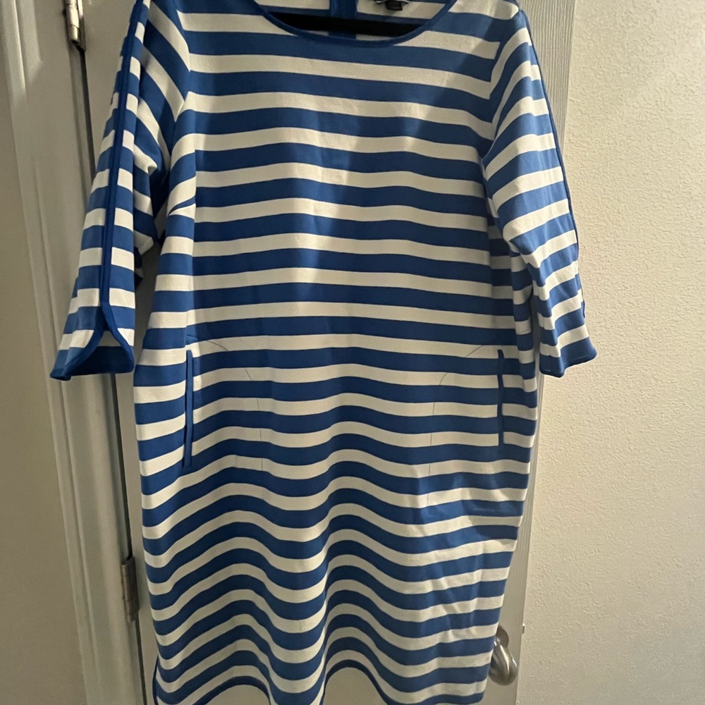Lands' End Blue and White Striped Midi Dress